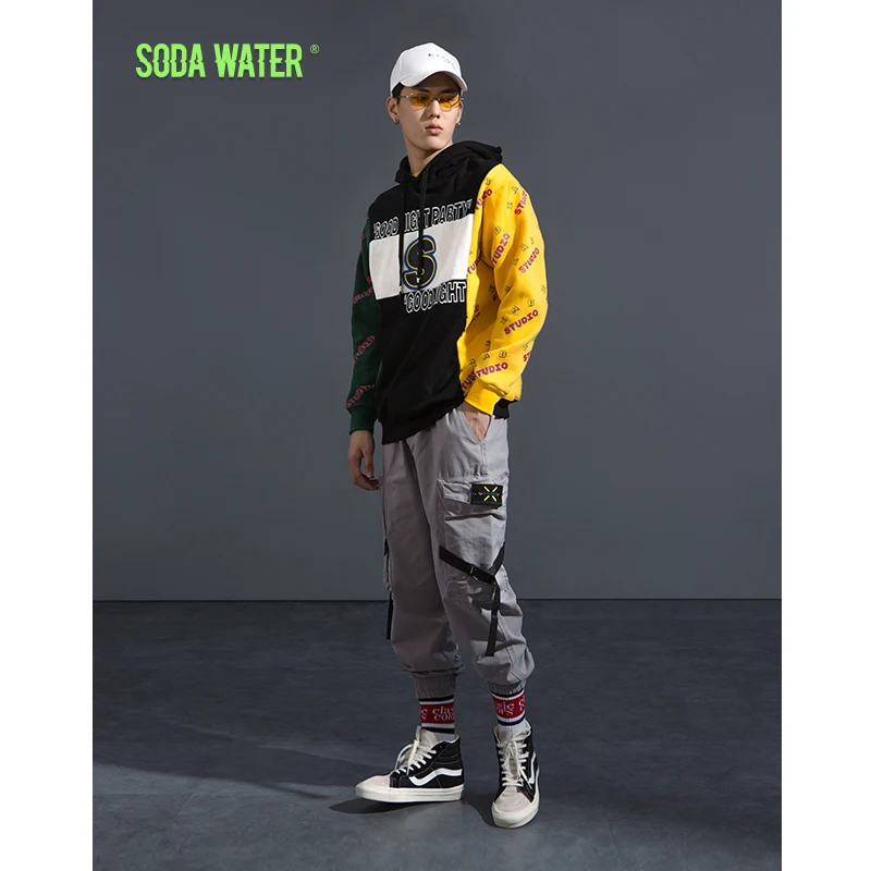 SODA WATER Girls Don't Cry Letter Printed Hoodies Patchwork Hooded Sweatshirts streetwear Hip hop Casual Brand Clothes 8941WS | Мужская