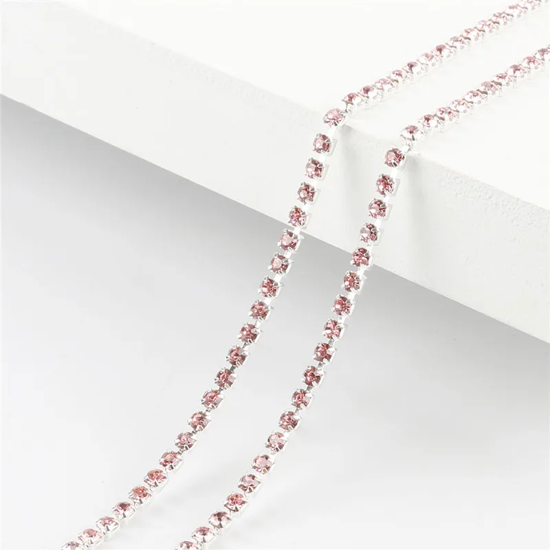 Light Pink Лидер продаж 1 м/лот 2/2. 5/2. 8/3 мм Стразы цепочкой, цепочки с кристаллами с серебрянной акантовкой, с украшением в виде кристаллов Стразы отделкой для Свадебная вечеринка украшения для изготовления ювелирных изделий - Цвет: Light Pink