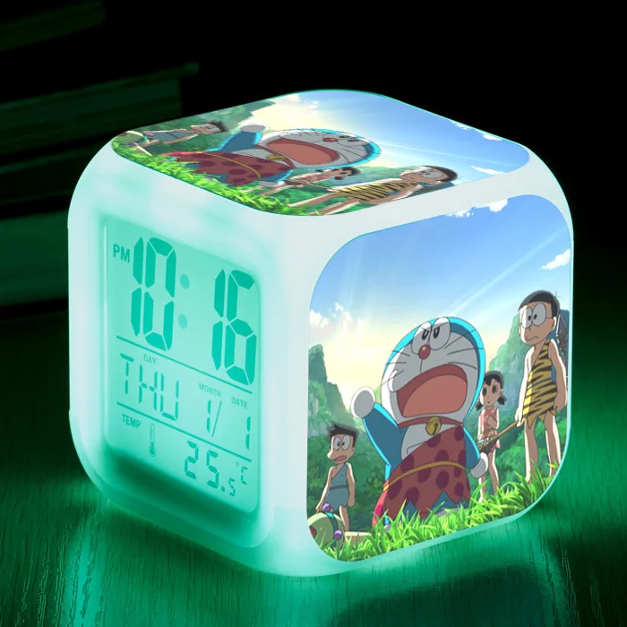 see chart Doraemon мультфильм игрушки прикроватный детский будильник светодиодный Изменение цвета цифровые часы Настольный будильник свет светящийся электронный Reveil - Цвет: see chart
