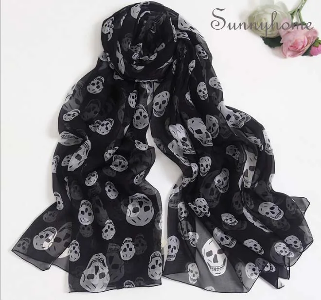 

Хиджаб из 100% шелка и пашмины с черным принтом черепа, осенние модные брендовые шарфы для женщин, Шиммер, шарф, шаль, зимние палантины