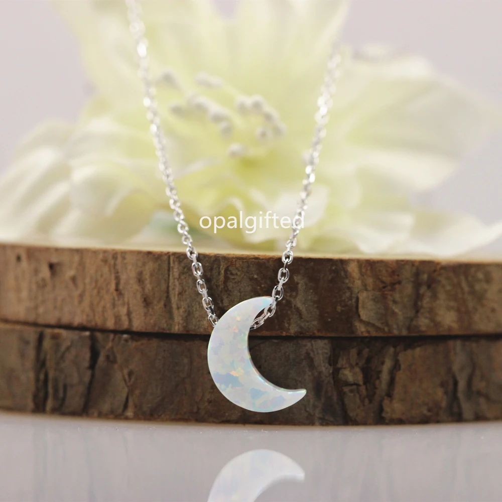 1pc New Fashion Opal Moon Crescent Pendant Necklace With 925 silver For Women Girl Cute Lovely Minimalism Jewelry many colors | Украшения и