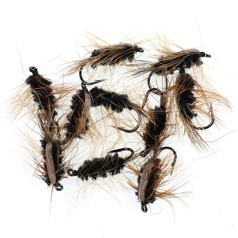 Черное тело шерстянный червь коричневый Caddis Nymph Fly олень волос Жук форель муха