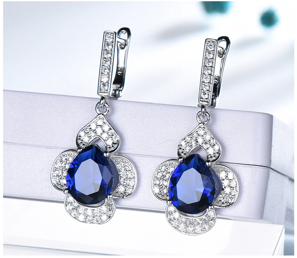UMCHO синий сапфир Висячие серьги для женщин драгоценный камень натуральная 925 пробы серебро Модный Романтический подарок обручение ювелирные изделия