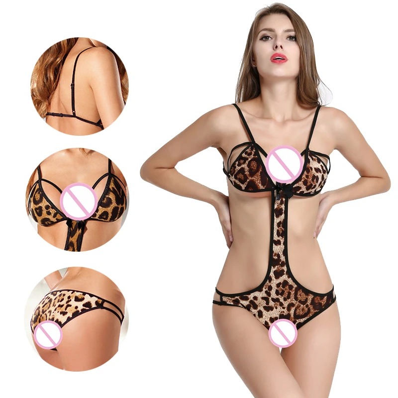 Babydolls сорочка с леопардовым принтом открытый бюстгальтер Nuisette сексуальное