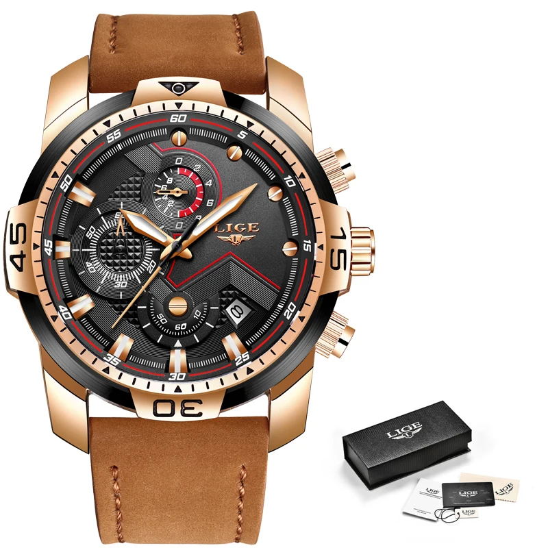 

2021 New LIGE Mens Watches Top Brand Luxury Men Casual Leather Quartz Clock Male Sport Waterproof Watch Relogio Masculino