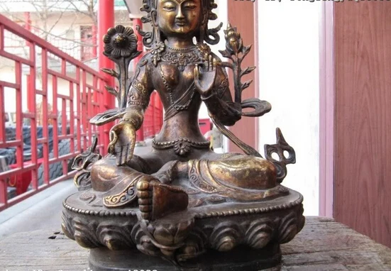 S0299 Тибет Фейн классическая Бронзовый Зеленая Тара падма Гуань Инь Бодхисаттва