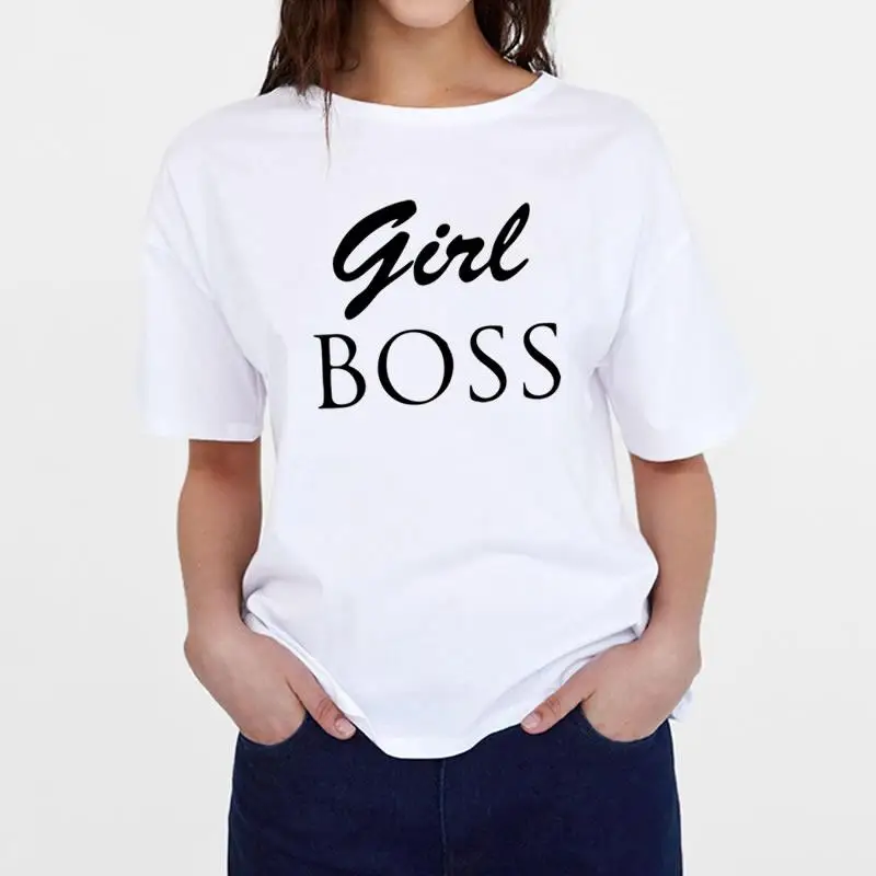 Новинка 2018 модная футболка с надписью Boss для девочек женская Harajuku большой размер