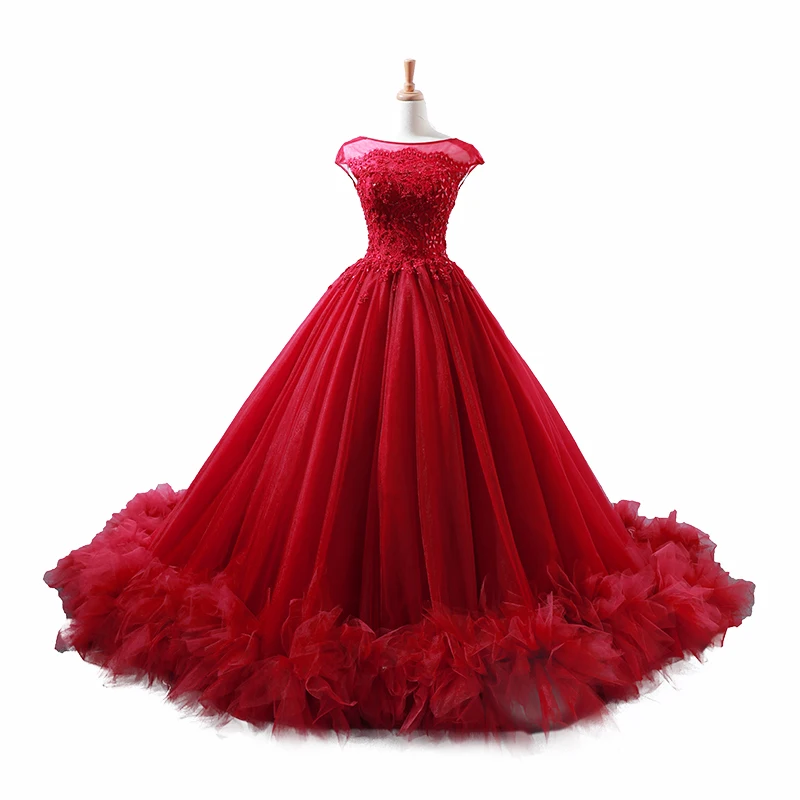 Burgundy Prom Dresses Fashion Red Ball Gown Prom Dress 2018 Saudi Arbaic Modern Design Sheer Lace Top Corset Elegant Prom Gowns