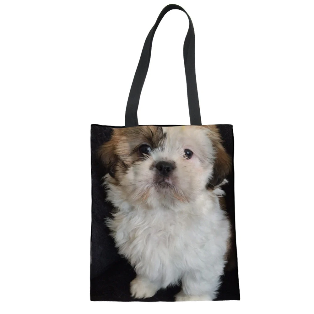 WHEREISART Shih Tzu женская сумка с принтом собаки для покупок модная через плечо