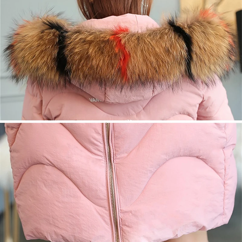 

2019 Fashion Women Winter Jacket With Fur Collar Warm Hooded Down Cotton Padded Overcoat Female Casual Long Parkas Outwear R786