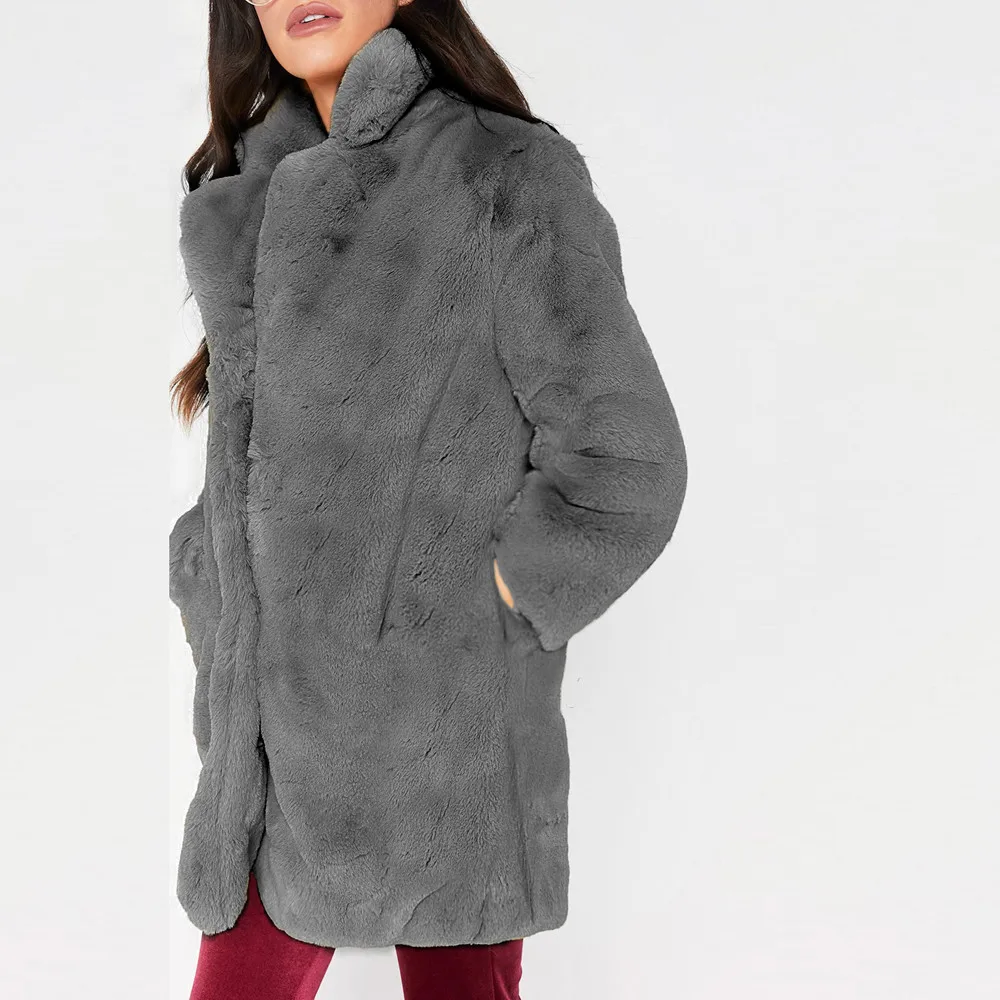 3XL зимнее женское теплое длинное пальто из искусственного меха женская куртка