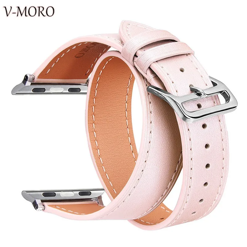 V moro 2018 новейший удлиненный ремешок для Apple Watch 38 мм 42 из натуральной кожи двойной