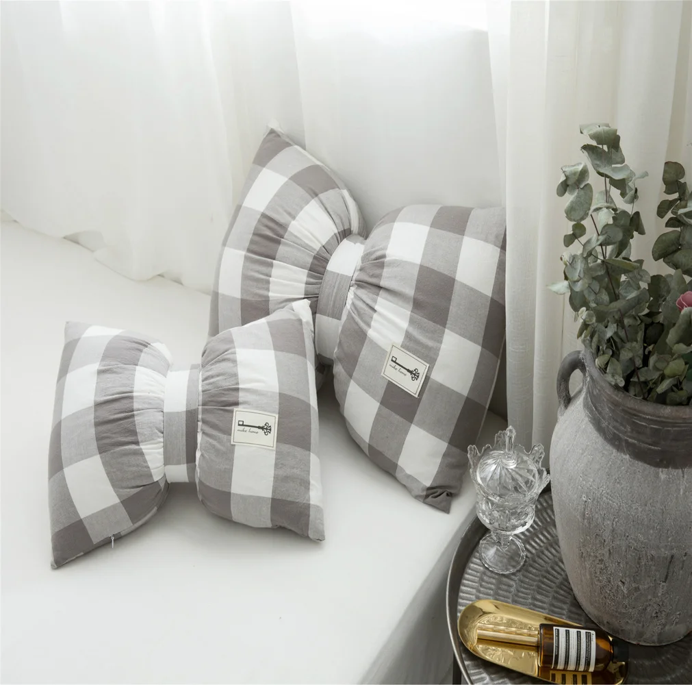 1 шт. полосатая мягкая хлопковая подушка в клетку для стула с галстуком-бабочкой