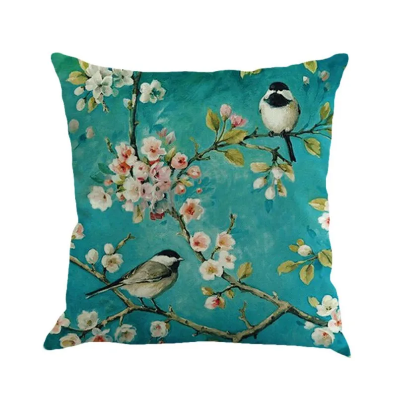 

Sofa Cushions 45*45cm Birds Cushion Home Car Decorative Pillows Butterfly Almofada Coussin Linen Cojines Decoration Home Textile