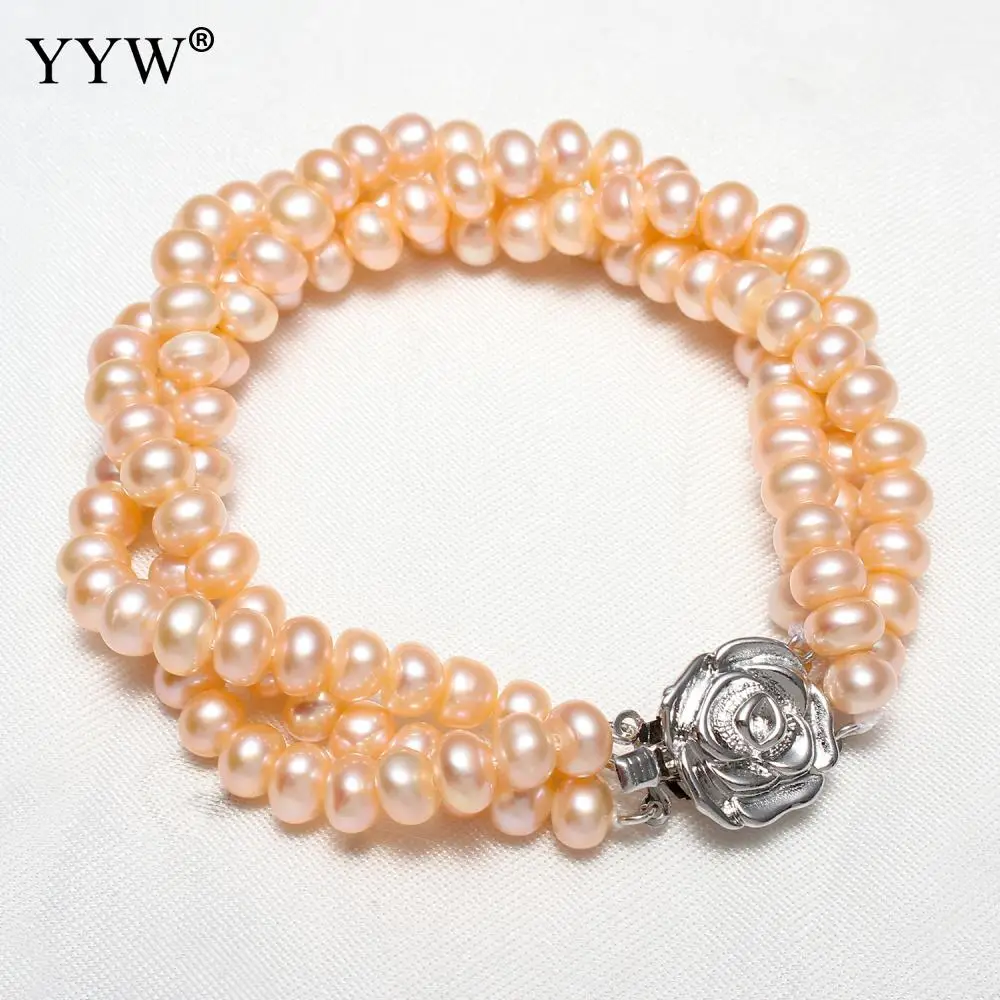 Fashion Freshwater Cultured Pearl Bracelets Flower for Woman Jewelry Clasp Multilayer White Pink Natural Beaded | Украшения и