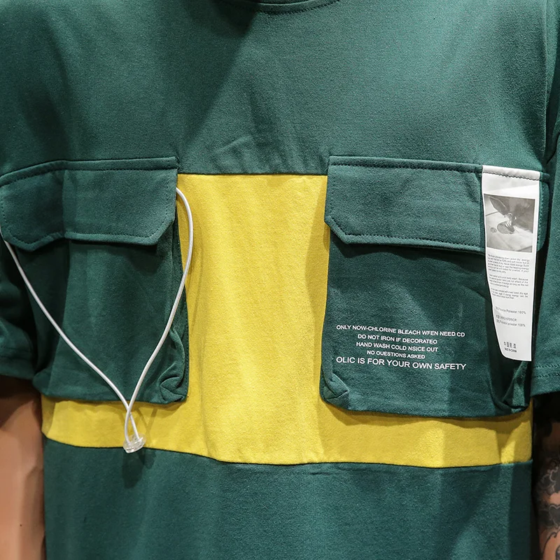

T Shirts Men's Summer Patchwork Pockets T shirt Cotton Casual Streetwear Fashion Tops Men Short Sleeve Soft Breathable