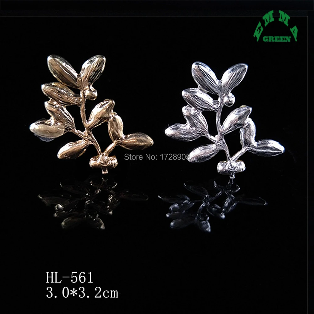 Rhinestone Embellishment Leave Ornament Diy Craft Supplies Silver Gold Hair Bow Center Decorative Brooches 32 mm 10 pcs | Украшения и