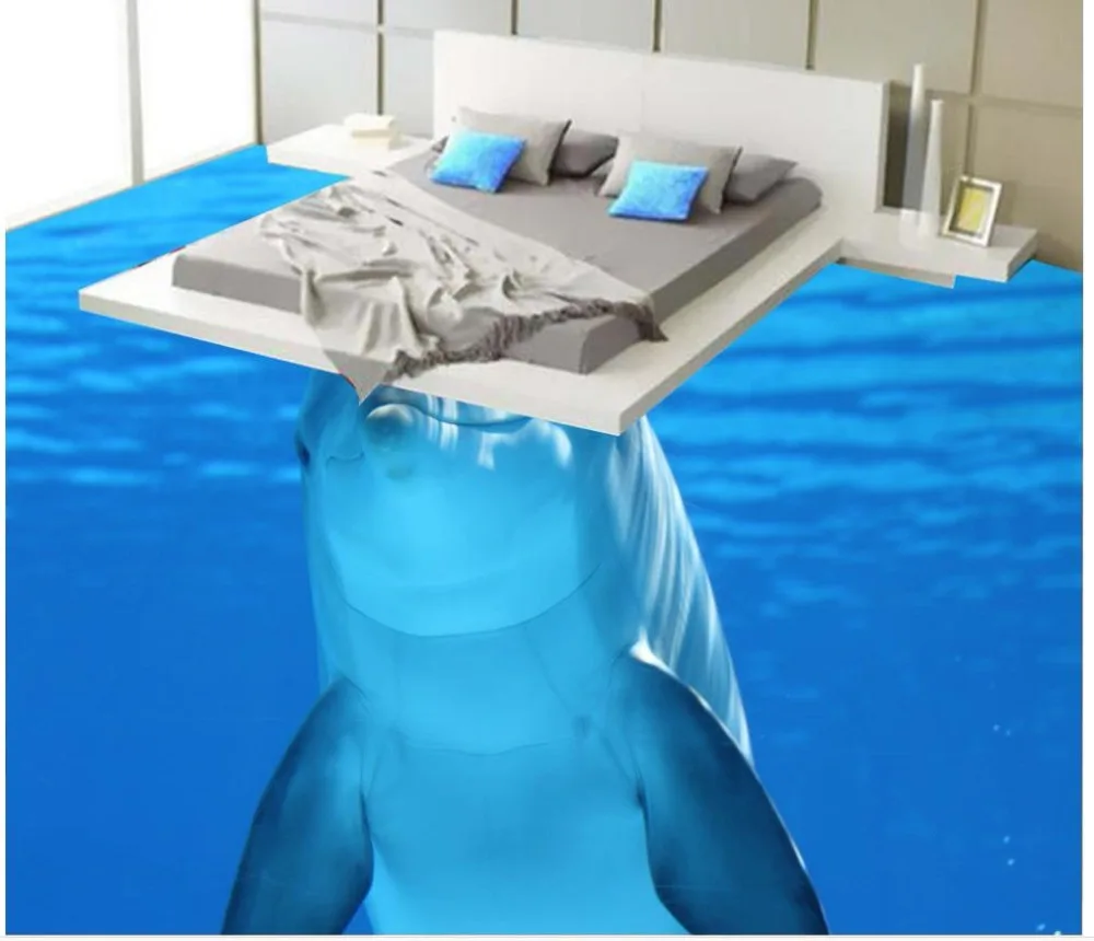 

Пользовательские фото пола 3D обои современное искусство Дельфин океанская вода 3D напольная плитка Самоклеящиеся ПВХ обои