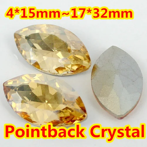 

Gold Shadow Navette Shape Crystal Fancy Stone Point Back Glass Stone DIY Jewelry Accessory.5*10,7*15,9*18mm,13*27,4*15mm,17*32mm