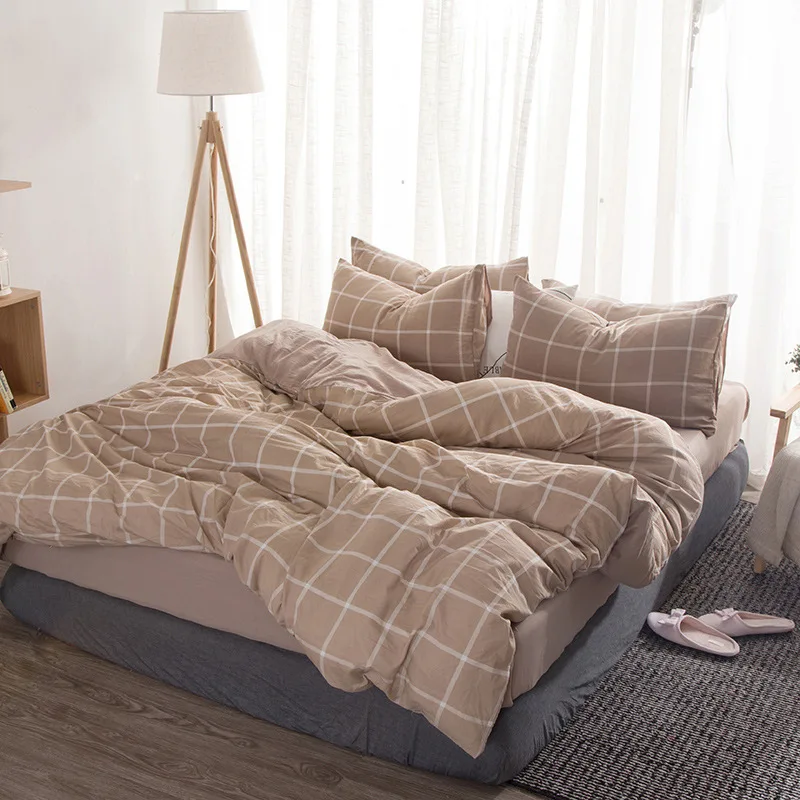 Camel Plaid 4 шт. Комплект постельного белья производитель пододеяльник домашний текстиль комплект постельного белья King size Простыня Комплект постельного белья s для девочки - Цвет: Camel Plaid
