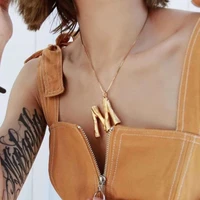 men women simple letter pendant gold alloy material punk vintage letter pendants necklace chain fashion hip hop jewelry