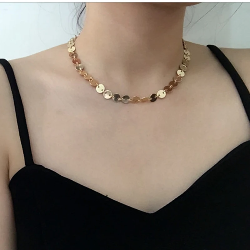 2017 новое очарование Простой Винтаж цвета золота Блестящие Блестки ожерелье лист