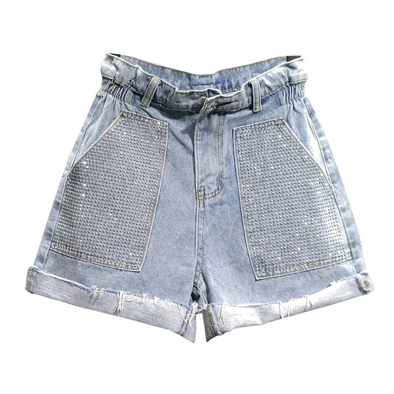 Женские джинсовые шорты с высокой талией свободные летние широкими штанинами и