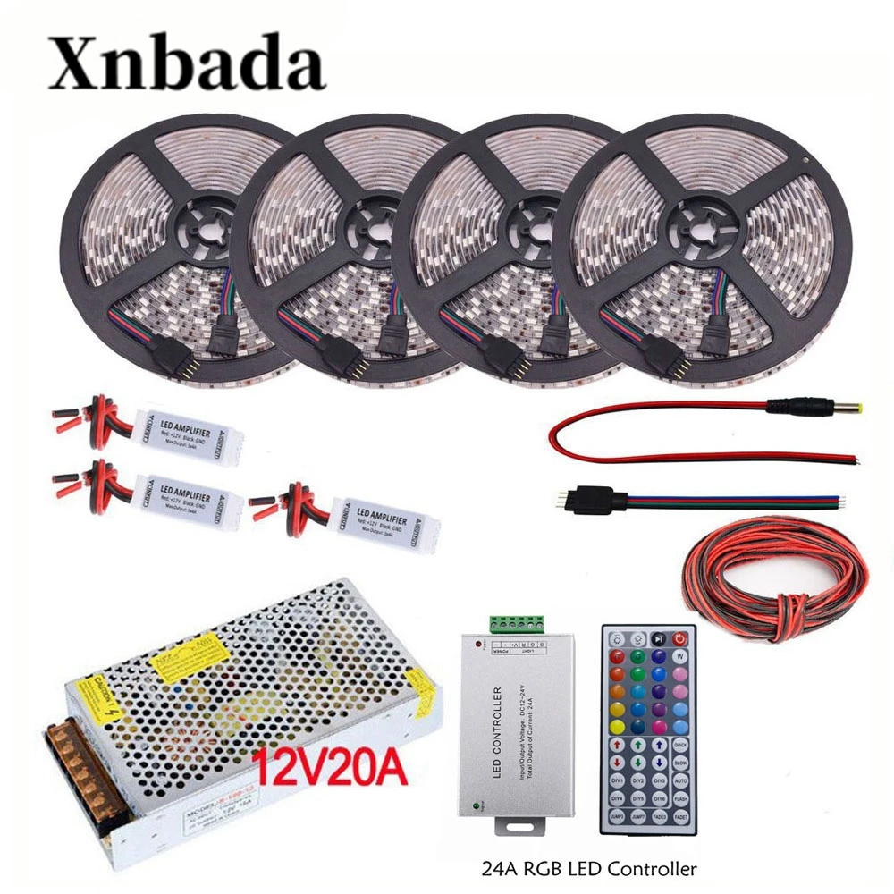 DC12V 5 M 20 60led/m Led Гибкий свет 5050 SMD RGB набор светодиодных лент + адаптер питания