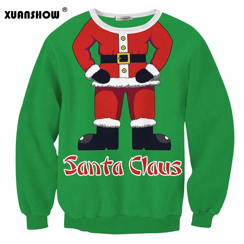 

XUANSHOW Fashion Santa Claus Digital Printing Christmas Clothing Loose Women Fleece Sweatshirt Hoodie Pullover Sudaderas Mujer