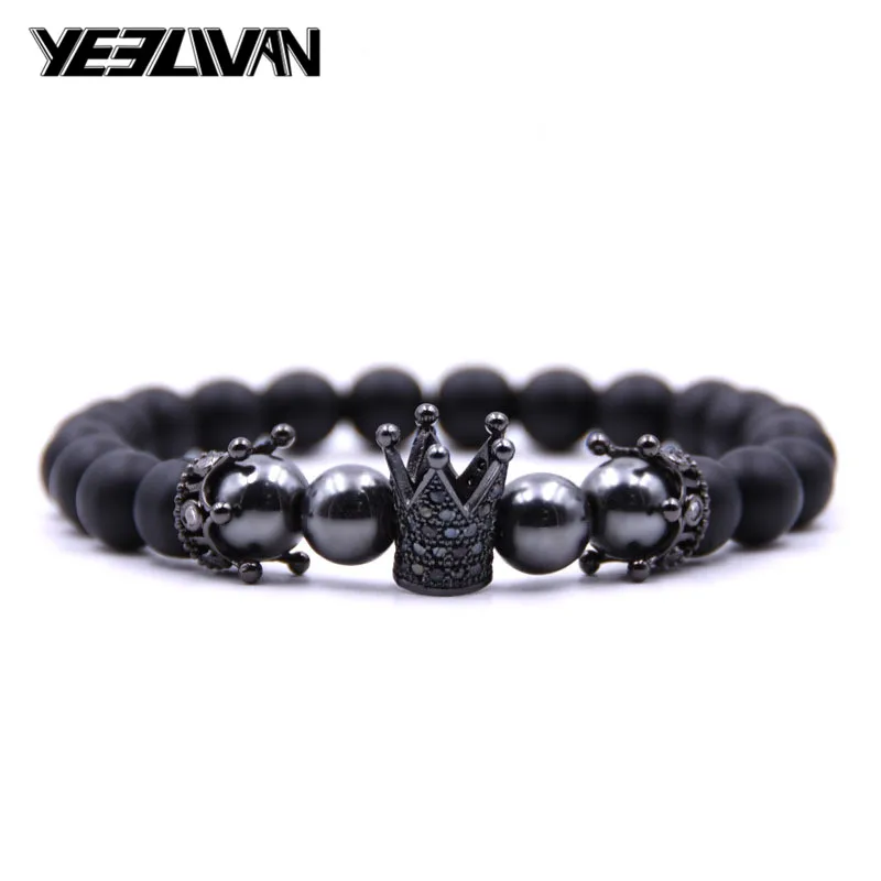 Trendy Rose/Gold/Black Bracelet Lava Stone Pave CZ Imperial Crown And Helmet Charm For Men Or Women Pulseira hombres | Украшения и