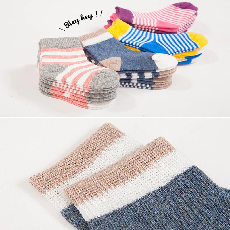 4 Pairs Winter Spring Autumn Warm Thickened Cotton Socks Polka Dots Striped Newborn Baby Boys and Girls Infant Sock for 0-3 Age | - Фото №1