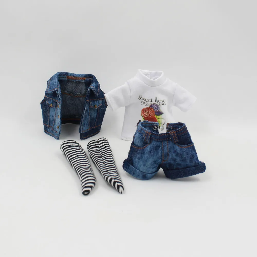 DBS 1/6 bjd blyth doll icy licca body cool джинсовый костюм шорты леггинсы белая рубашка|blythe shirt|1/6