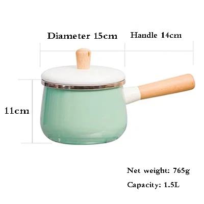 15cm 1.5L/3.4L/5.4L эмалированный суповый горшок фарфоровая молочная кастрюля с крышкой посуда с деревянными ручками кухонные инструменты газовая, индукционная плита - Color: 15cm