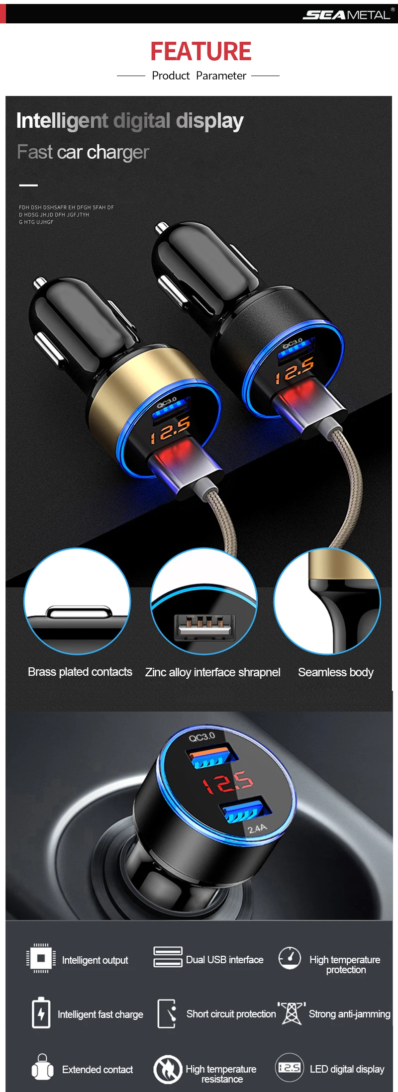 Автомобильное зарядное устройство QC3.0 2.4A с двумя usb-портами, ЖК-дисплей, 12-24 В, прикуриватель, быстрое зарядное устройство, автомобильный usb-адаптер, обновленная версия