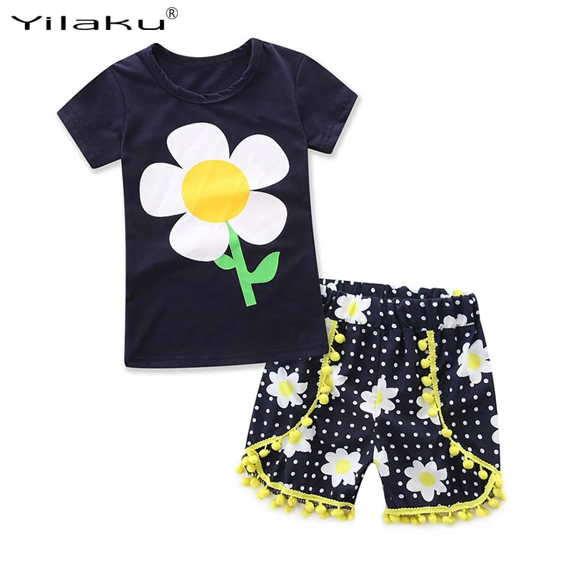 Yilaku/летние комплекты одежды для девочек Милая рубашка с короткими рукавами и