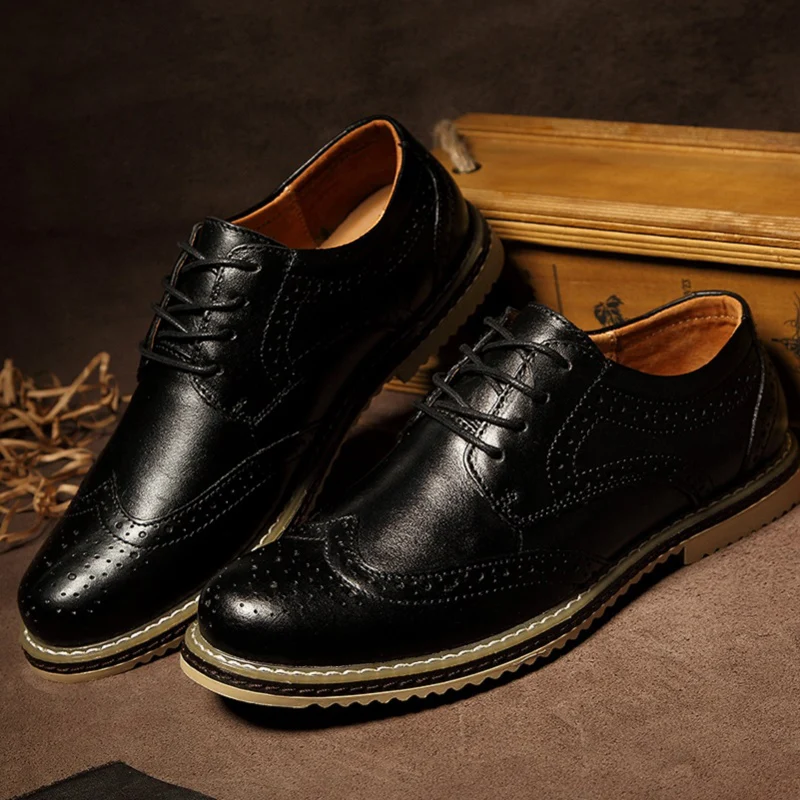 Fashion Men Shoes outdoor Oxfords brogue Brand Casual Shoeslace up genuine Leather For Flats shoes L5 | Обувь