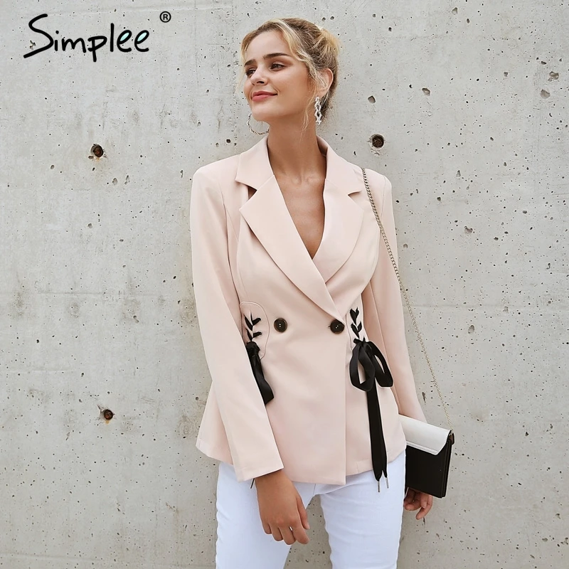 Simplee Осень ПР двубортный костюм пальто элегантный side tie up Прохладный зимняя