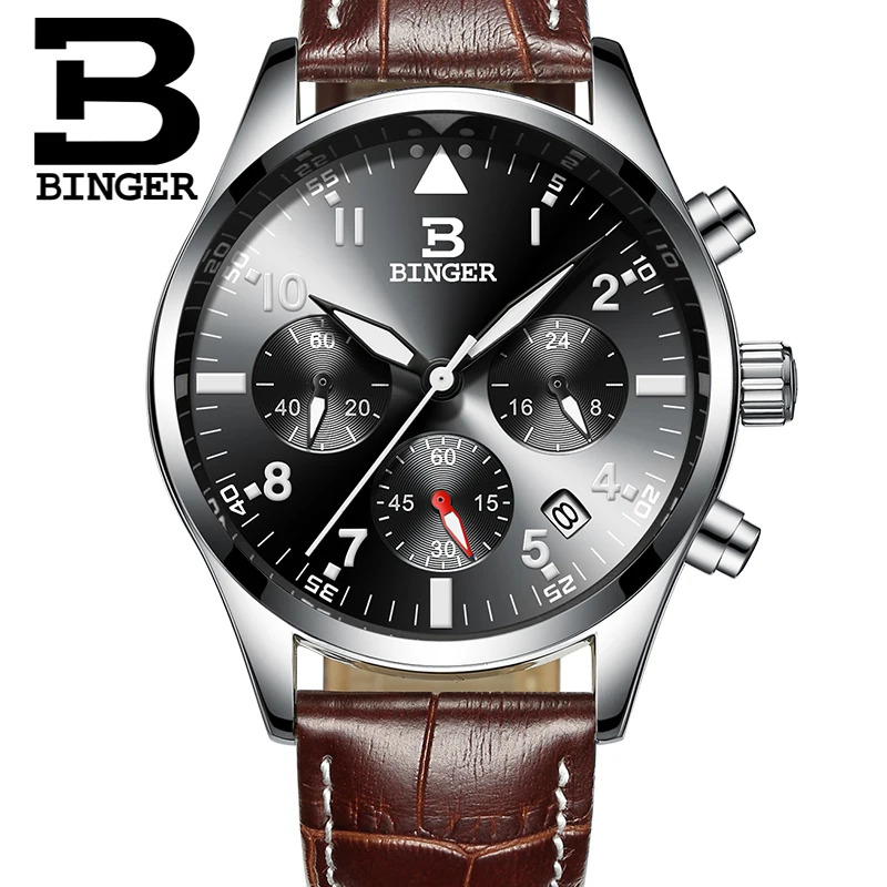 Мужские часы Бингер 2017 люксовый бренд бизнес водонепроницаемый спортивный