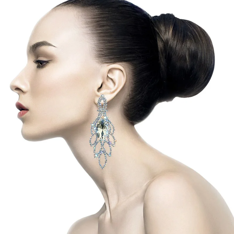CHRAN Leaf Design Silver Plated Rhinestone Prom Jewelry Fashion Crystal Chandelier Dangle Earrings Exquisite Christmas Gifts | Украшения и