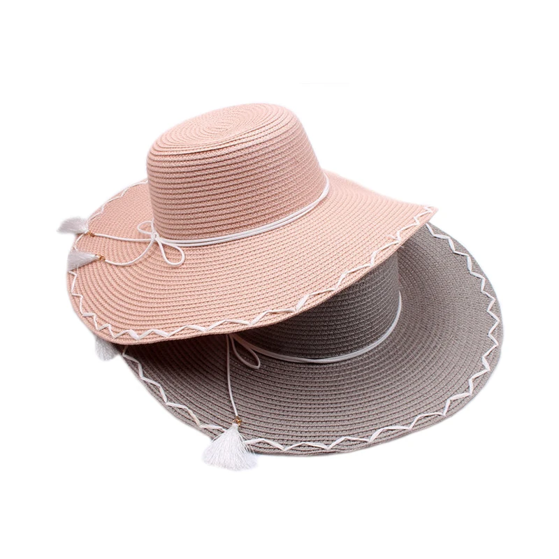 Пляжный козырек шляпы от солнца Hoed Dames Круглый топ Raffia широкие поля из соломы