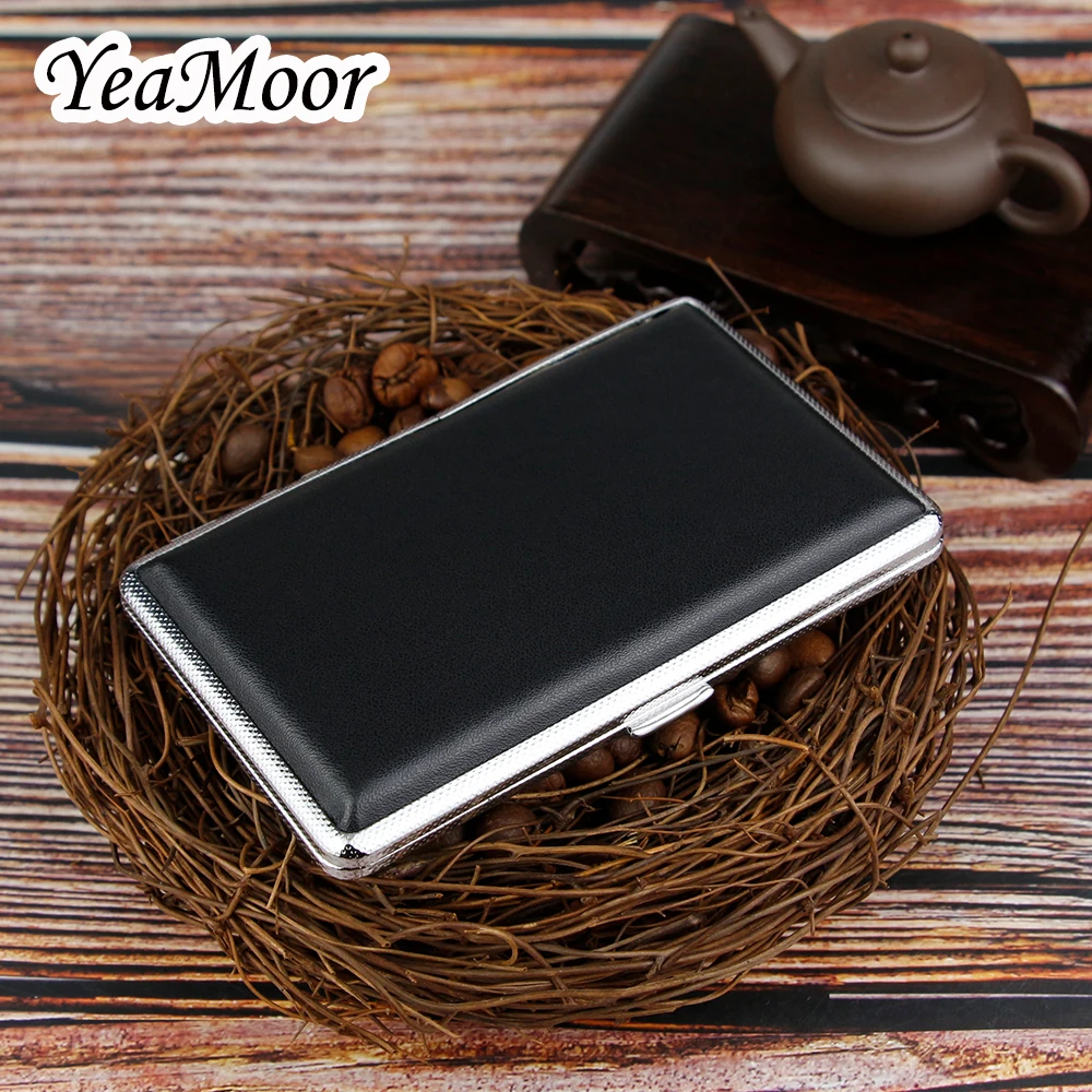 

Classic Leather Cigarette Case 10cm Long Cigarette Box Open-Close Smoking Pouch for 14 Cigarettes Black Cigarette Pouch