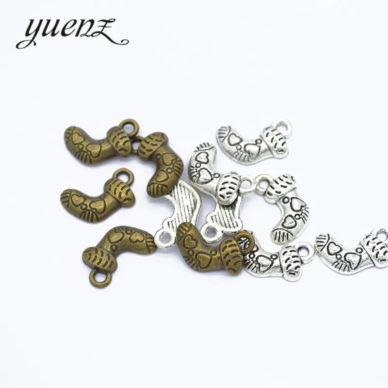 YuenZ 30 pcs Antique Silver color Christmas socks Charms Metal Pendant Diy Bracelet Necklace Jewelry Making 14*10mm N143