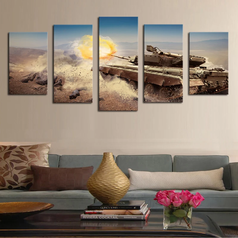 Без рамки 5 панелей современный Танк HD картина холст печать Картина Настенная