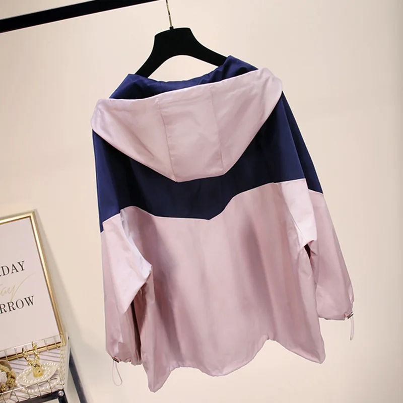 Женские свободные пальто Harajuku модные Лоскутные повседневные куртки с капюшоном