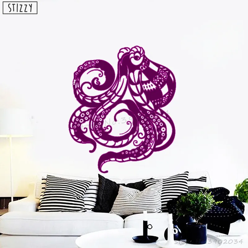 STIZZY Wall Decal Octopus Cartoon Sticker For Baby Nursery Tentacles Vinyl Bedroom Decor Removable Window Bathroom Art C310 | Дом и сад