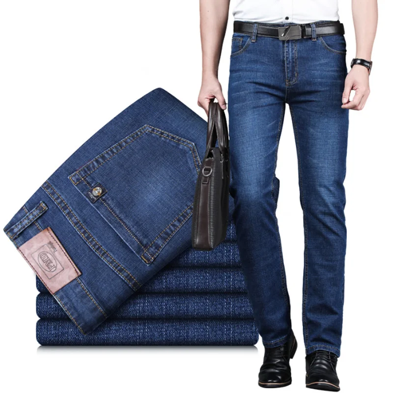 Синий Новые джинсы Для мужчин Blue Jean Для Мужчин's дженас Бизнес Классический Досуг основные стили прямые брюки высококачественные шлепанцы; горячая Распродажа плюс Size36 38 40 - Цвет: Синий