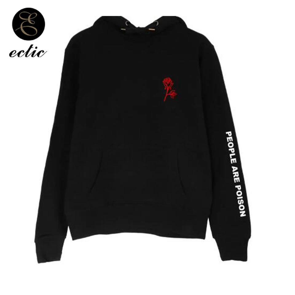 

Plain Black Sweatshirt Rose People Are Poison Hoodie Punk Women Poleron Mujer 2021 Kangaroo Pocket Cute Pullovers Loose Hooded