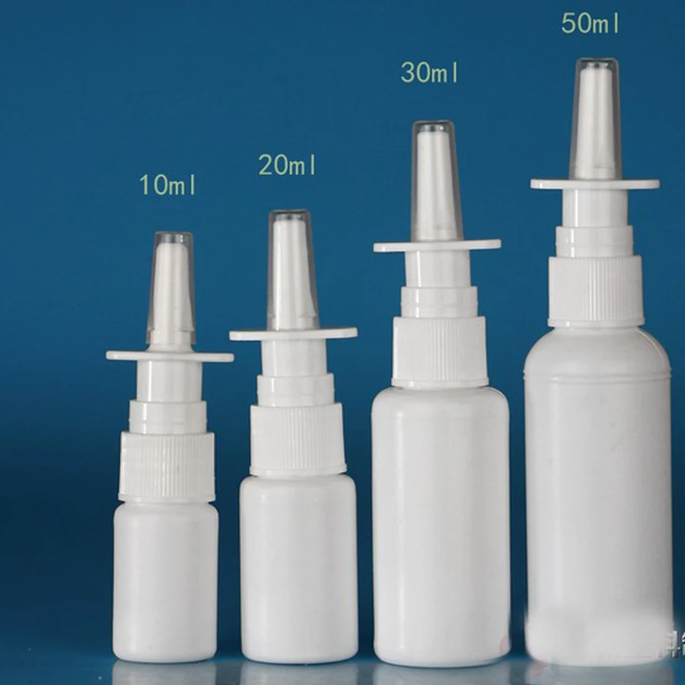 100pcs 10ml White bottle Plastic Nasal Spray Bottles Pump Sprayer Mist Nose Spray Refillable Bottles For Medical Packaging RB25