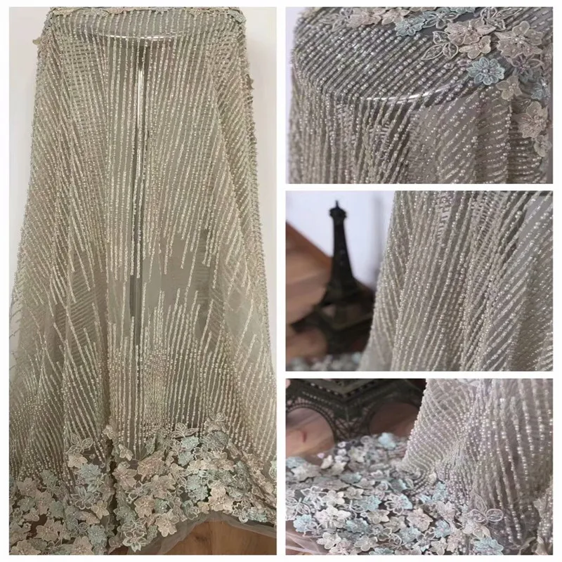 

Modern Applique design French lace African sequins embroidery tulle lace fabric for fashion evening dress A889-1