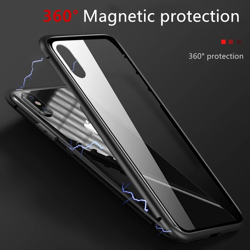 Роскошный Металлический Магнитный защитный чехол для iPhone X XS MAX XR 6 S 7 8 плюс 360